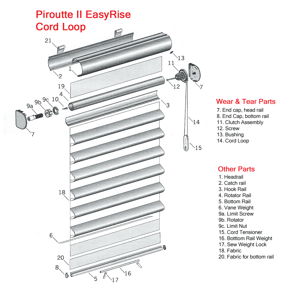 Diagrams & Parts for Hunter Douglas Pirouette Shade