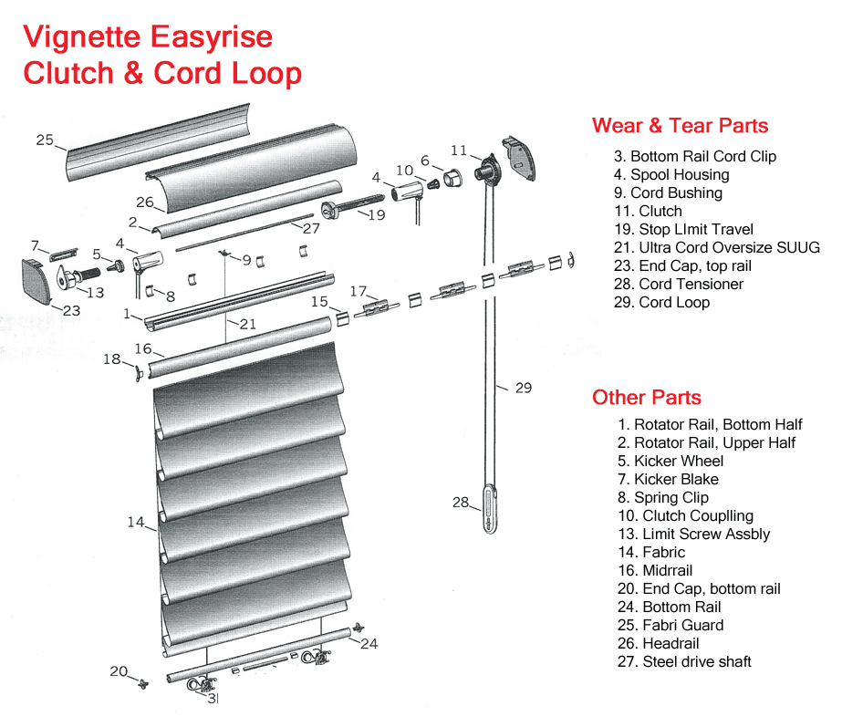 Diagrams & Parts for Hunter Douglas Vignette Shades