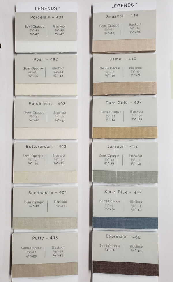 Hunter Douglas Color Chart